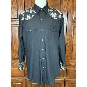 Vintage 70's H Bar C Pearl Snap Western Shirt Mens 16.5 33 Floral  Long Sleeve